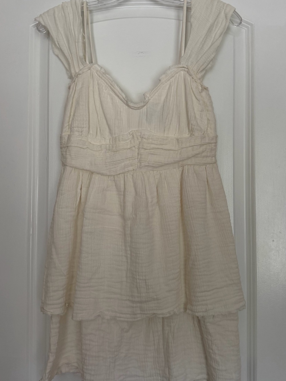 ASOS Design Cream Tiered Cotton-Texture Mini Dress